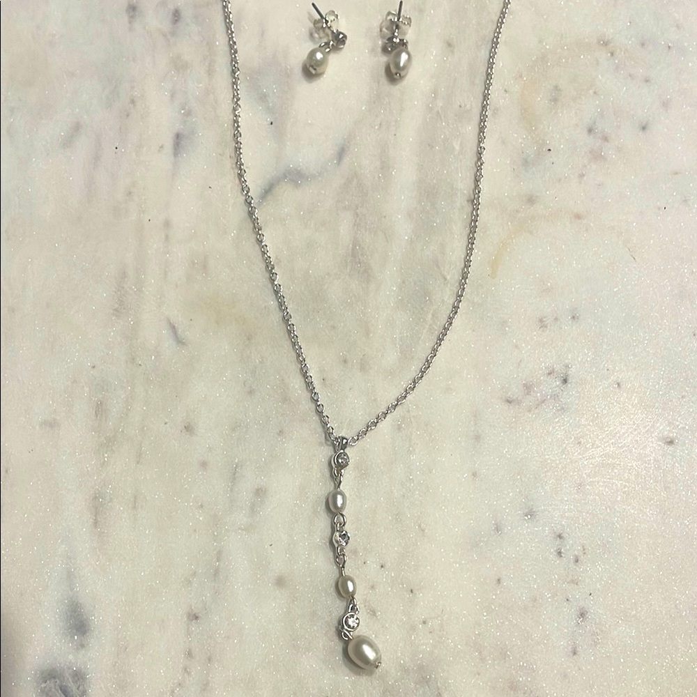 Faux Pearl Necklace and Earring Set